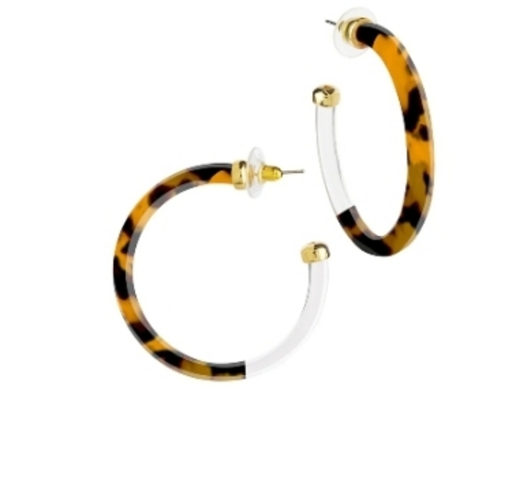 NEW Sterling Forever Lucite Round Clear Tortoise Hoop Earrings